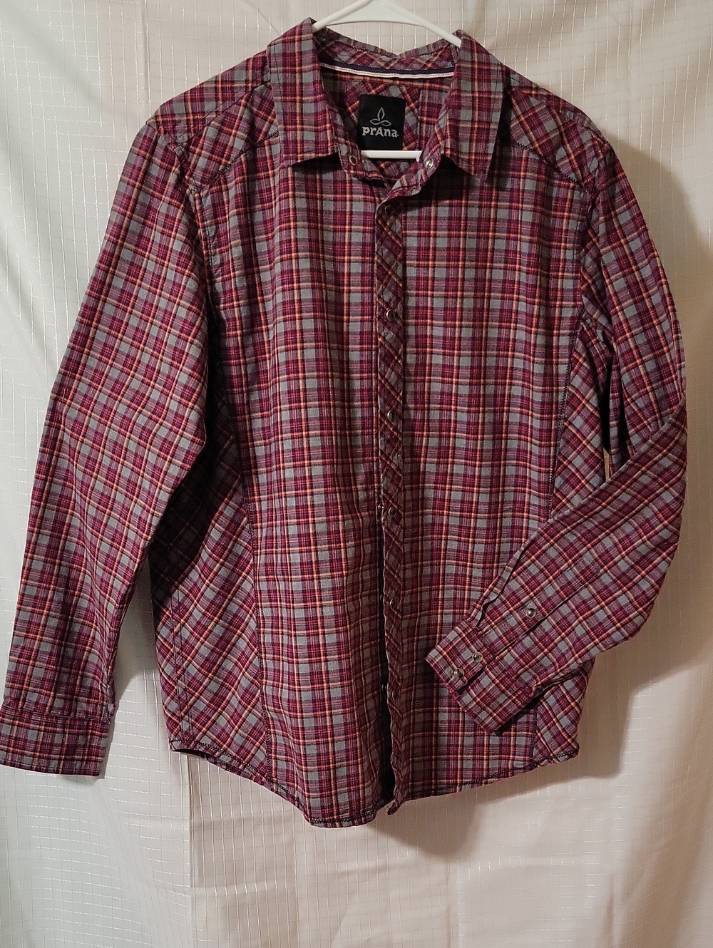 Prana Men's Maroon Plaid Button-Down Shirt, Size M